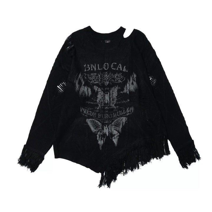 butterfly grunge front design fully distressed knit / LG1169