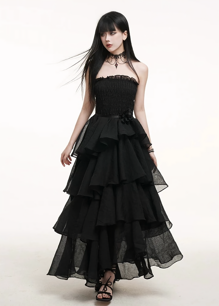 Shirred tiered dress / lg1255