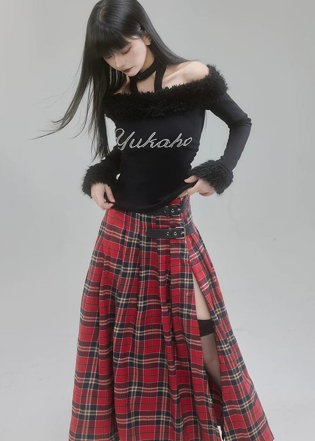 plaid long skirt / LG1192