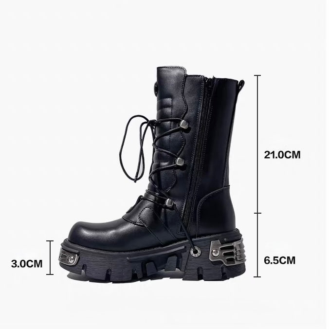 DARK Buckle Lace-Up Platform Boots / V1180