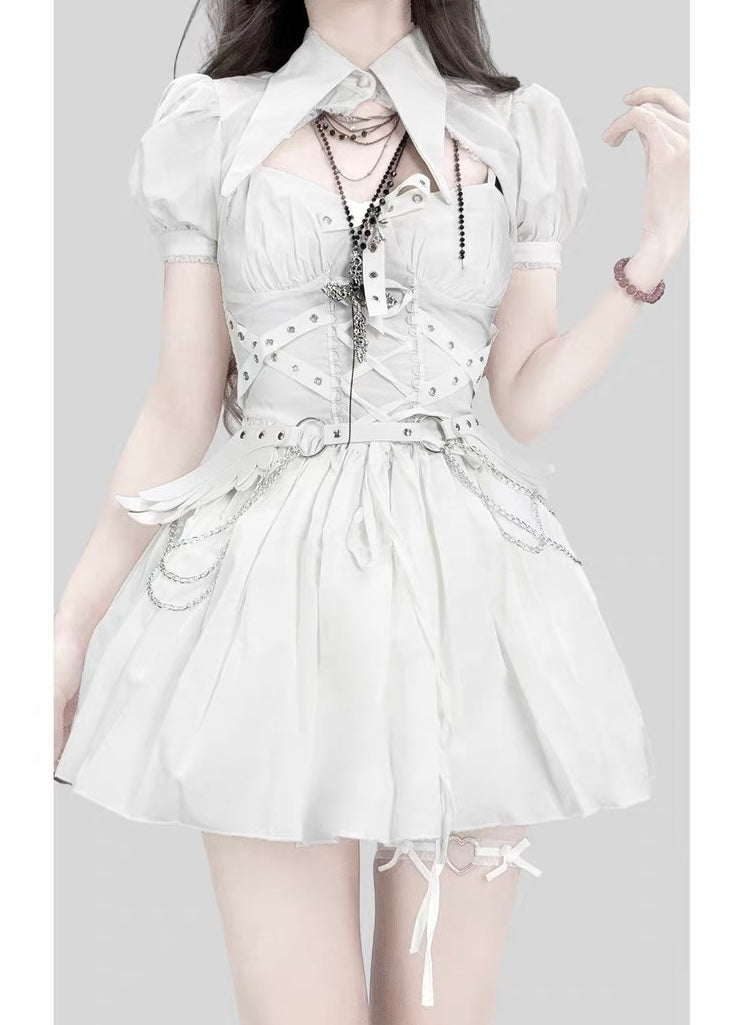GOTHIC WHITE CORSET DRESS SET / LG1615