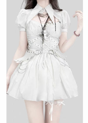 GOTHIC WHITE CORSET DRESS SET / LG1615