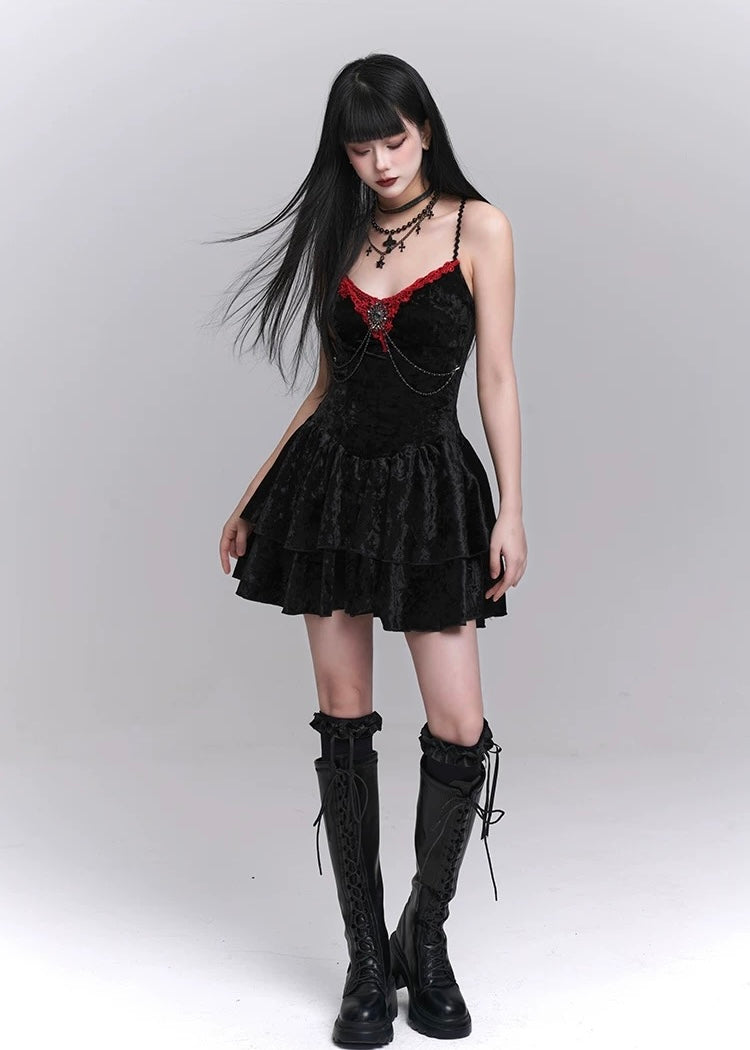 gothic velvet suspender mini dress / LG1242