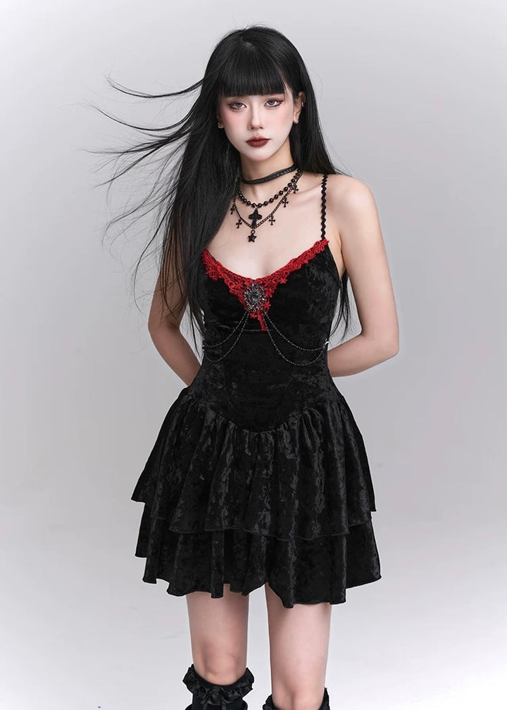 gothic velvet suspender mini dress / LG1242