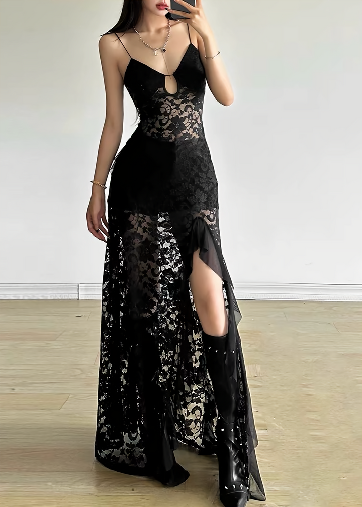 DARK SHEER LACE SLIP DRESS / LG1645