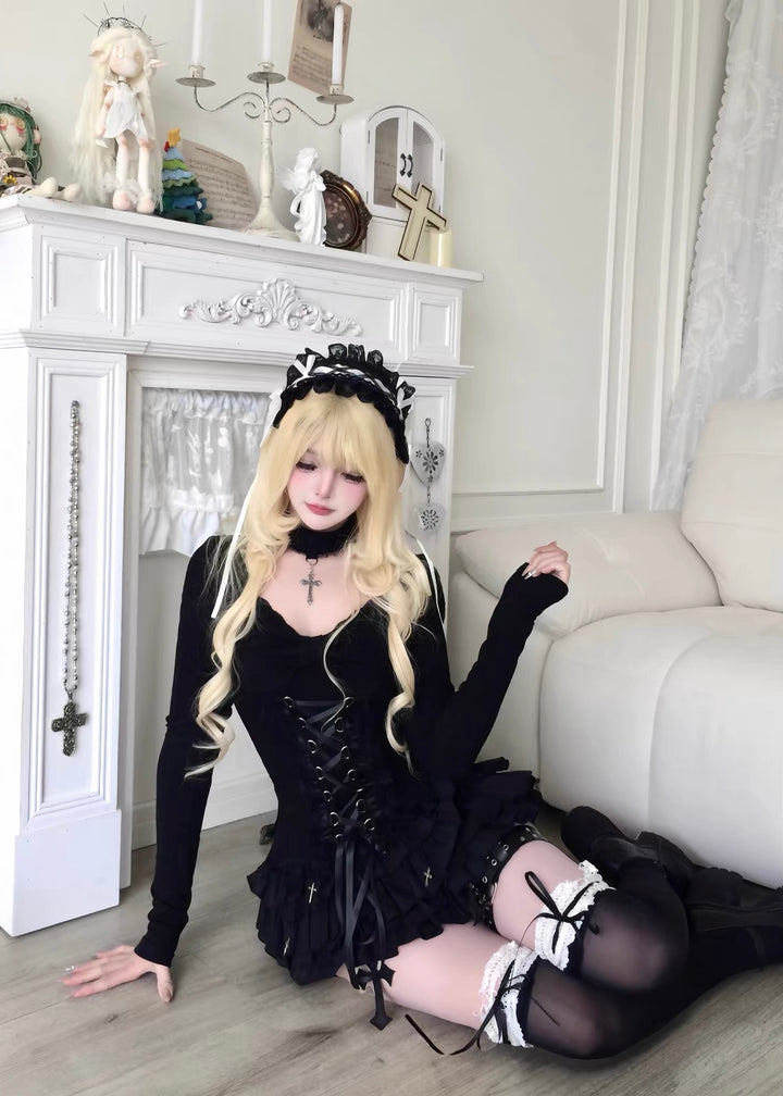 GOTHIC RIBBON CORSET LONG SLEEVE TOP / LG1676