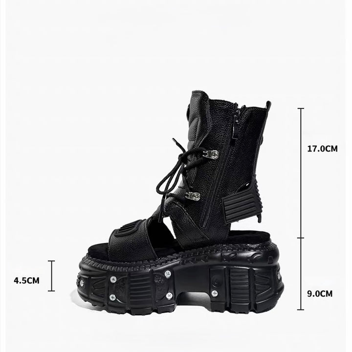 DARK TECH BUCKLE PLATFORM SANDAL BOOTS / V1174