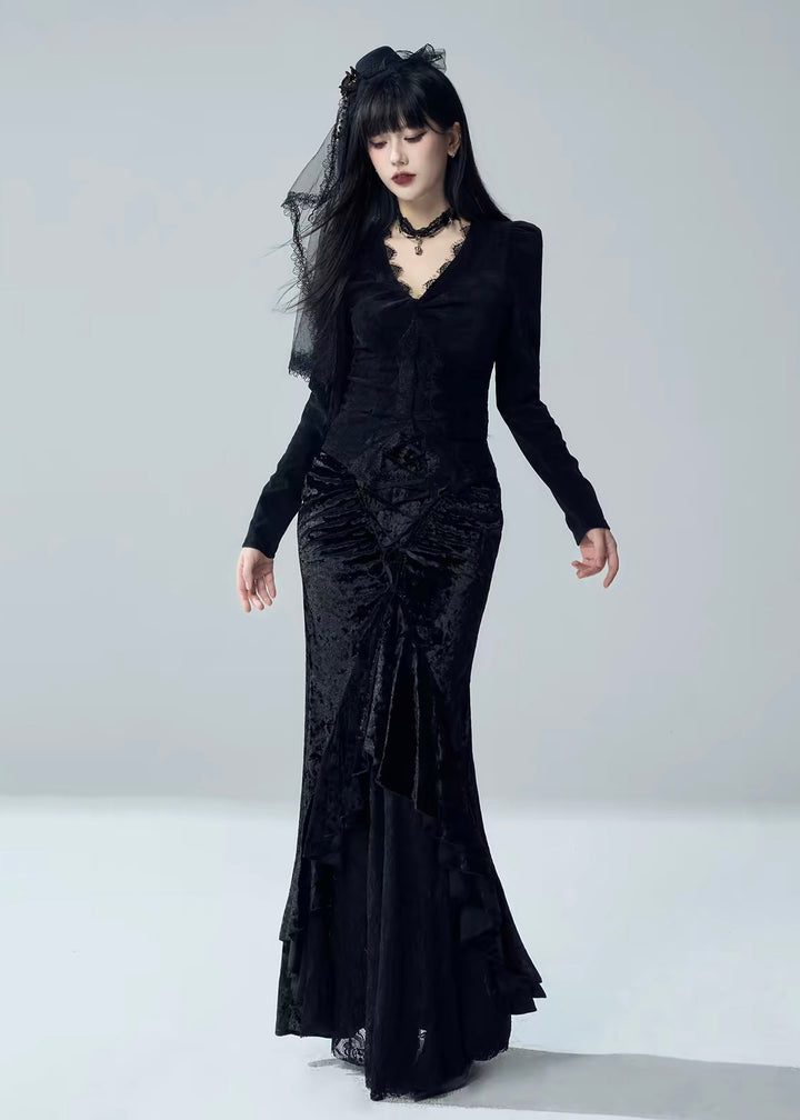 BLACK LACE TRIM COMB VEIL / A1164