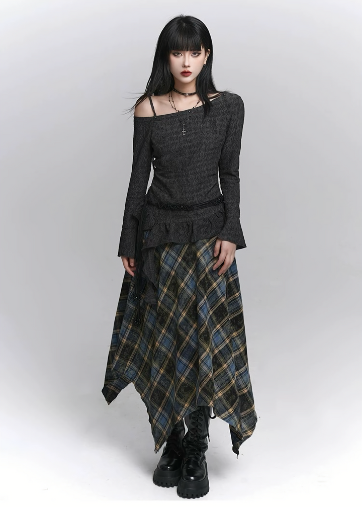 Check Frill Long Skirt / lg1365