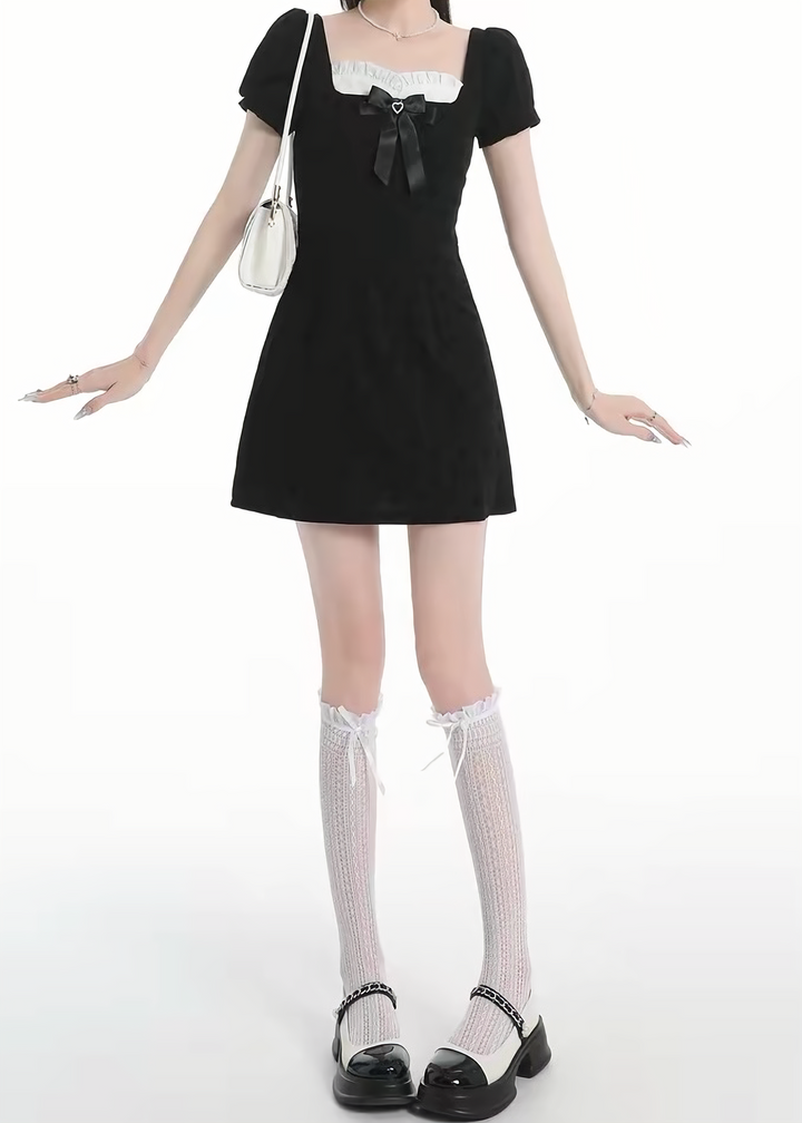 BLACK RIBBON DOLLY MINI DRESS / LG1629