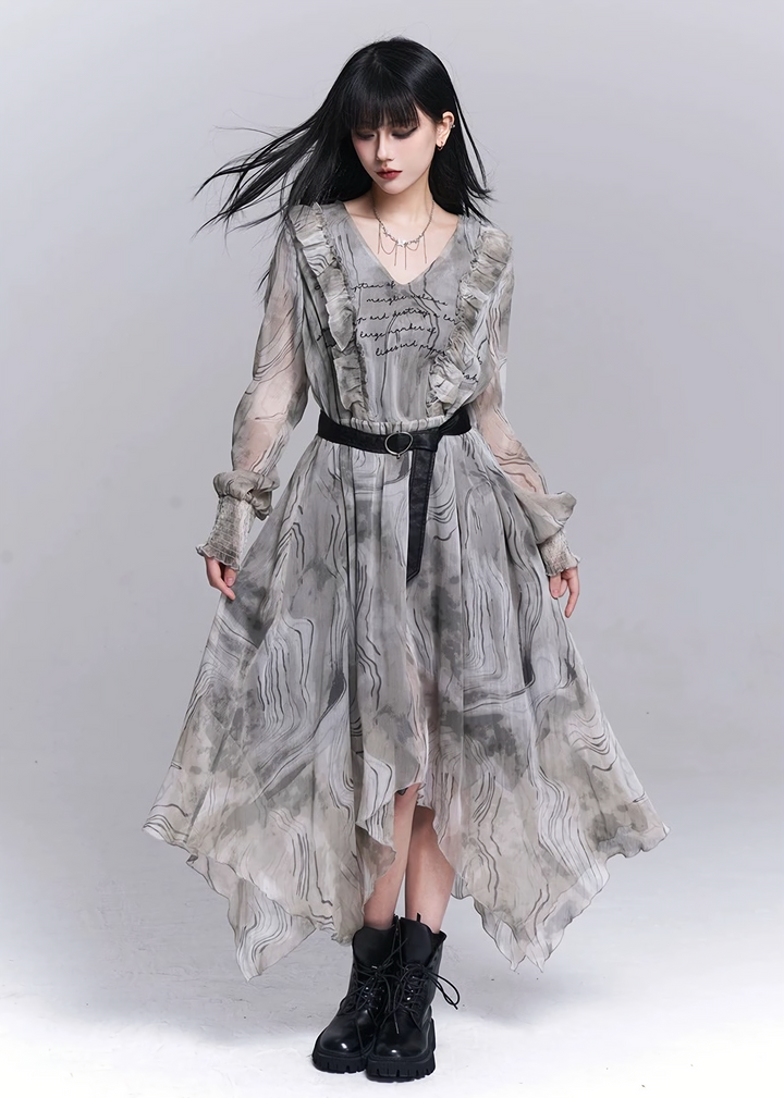 SHEER MARBLE FLOW DRESS / LG1544