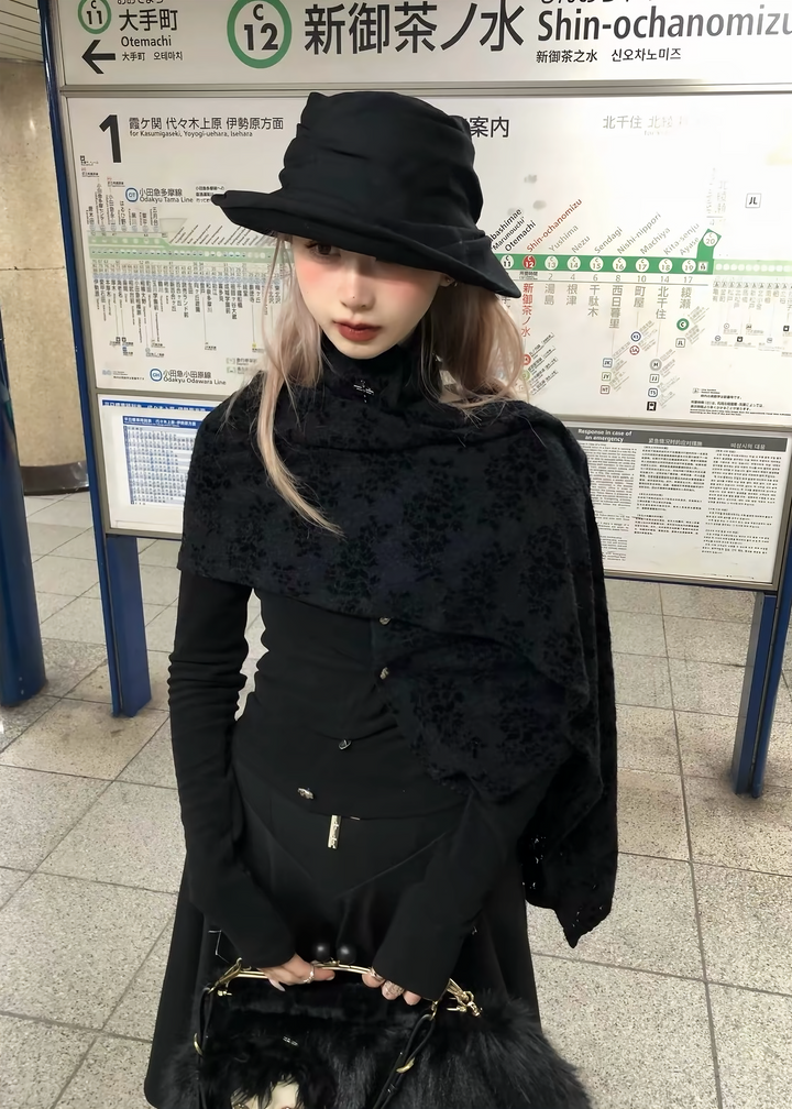 DETACHABLE VELVET SHAWL TOP / LG1743