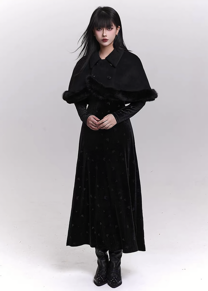 Umbrella fur trim cape / LG1464