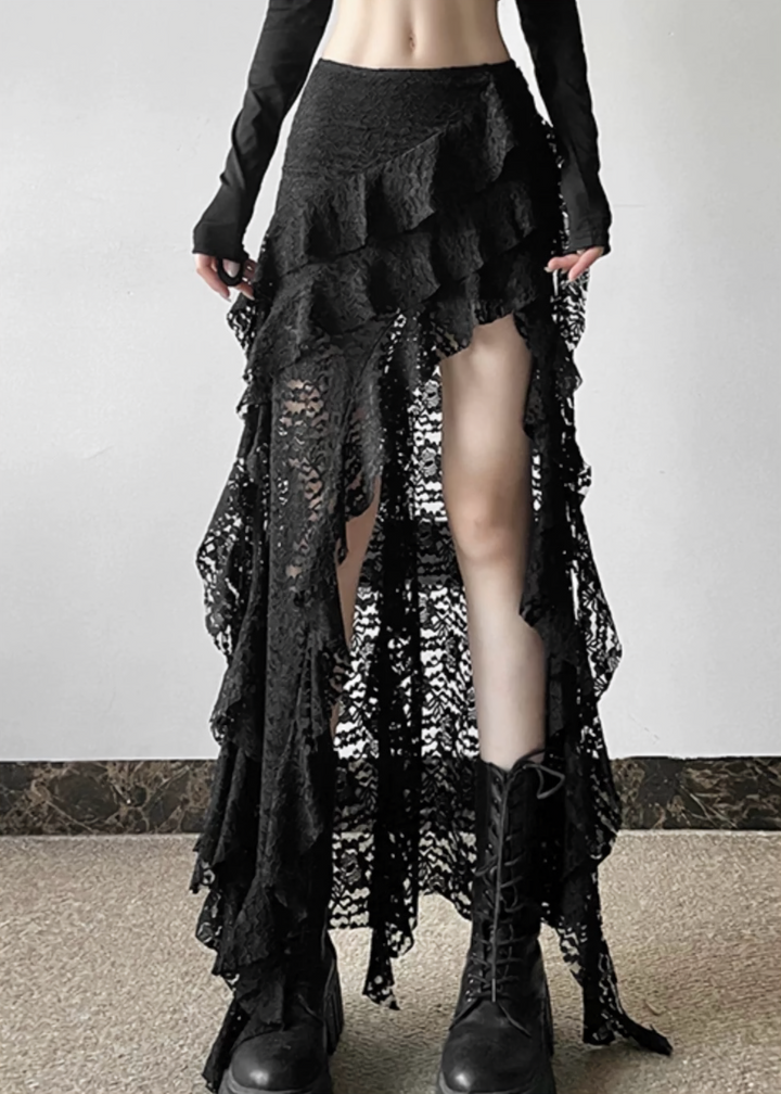 LACE ASYMMETRY LAYERED SKIRT / LG1573