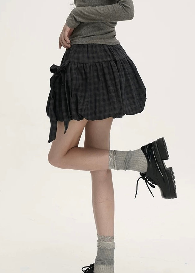 Check Ribbon Balloon Skirt / LG1386
