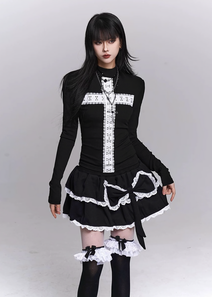 GHOSTLY CROSS HIGHNECK TOP / LG1491