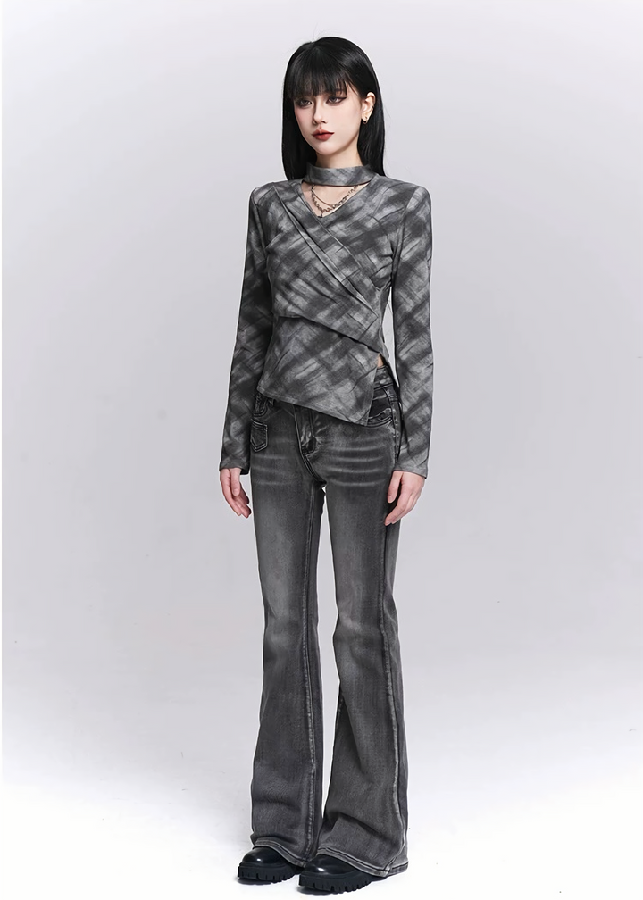 WASHED GREY FLARE DENIM / LG1528