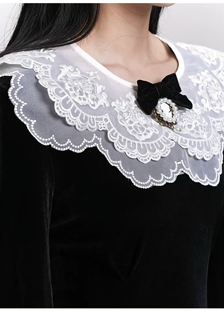 VELVET LACE COLLAR LONG DRESS / LG1471