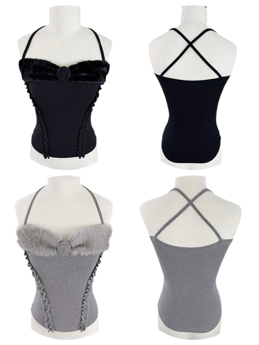 FUR TRIM ROSE CAMISOLE &amp; RUFFLE BOLERO SET / LG1736