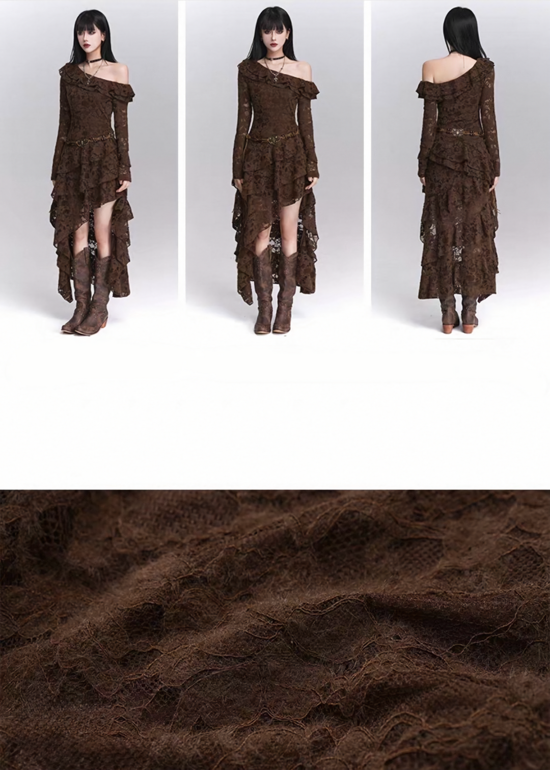 MOCHA LACE ASYMMETRY DRESS / LG1399