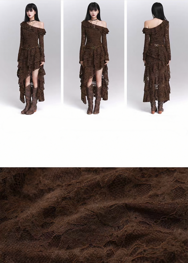 MOCHA LACE ASYMMETRY DRESS / LG1399
