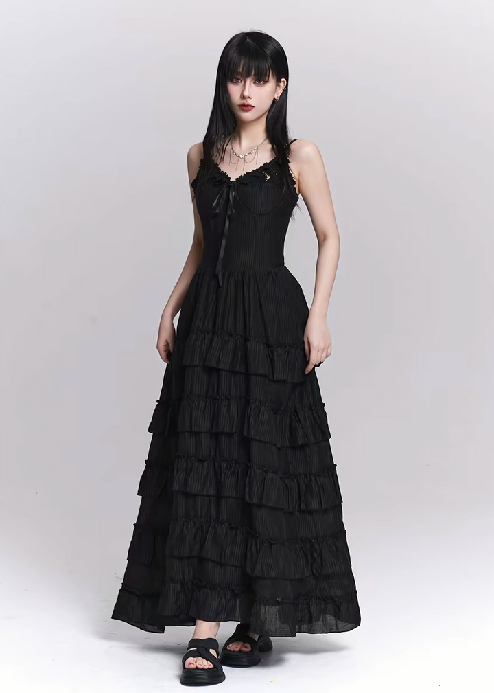 GHOST TIERED LONG DRESS / LG1550