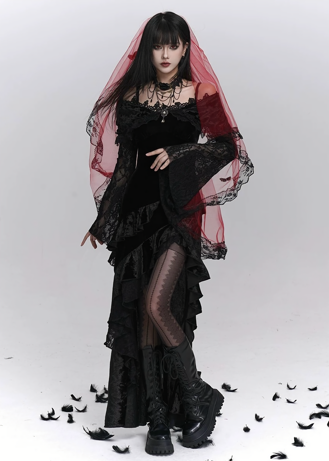 Velvet Lace Asymmetry Dress Gothic / LG1405