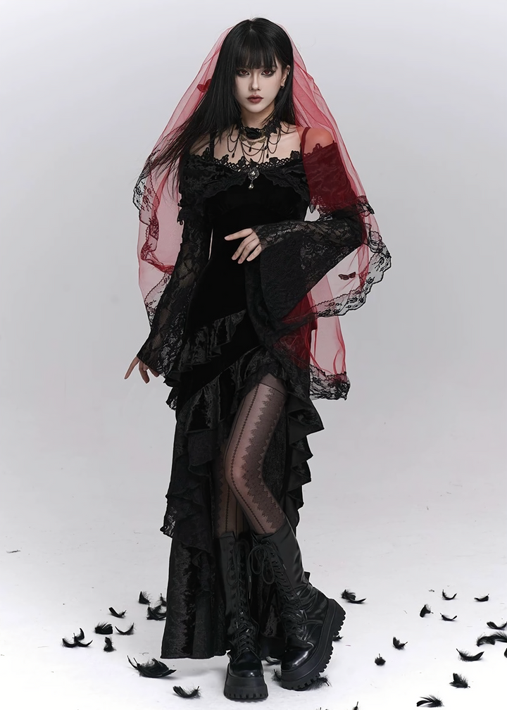 Velvet Lace Asymmetry Dress Gothic / LG1405