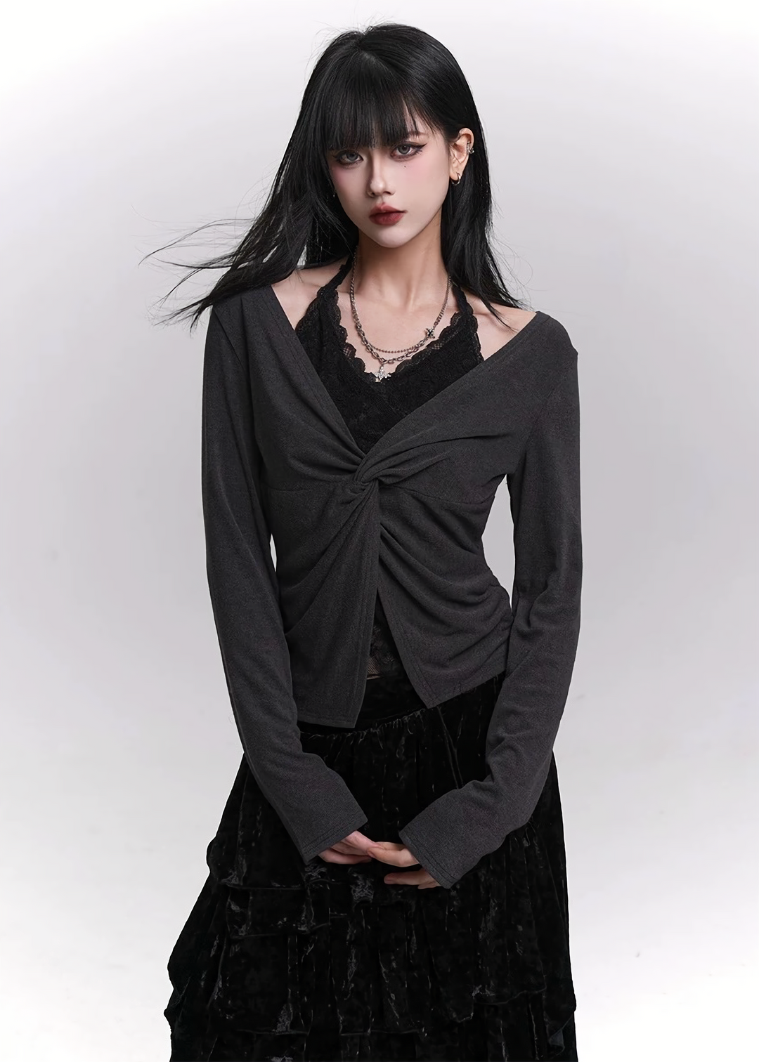 TWIST FAKE LAYER LONG SLEEVE TOP / LG1478