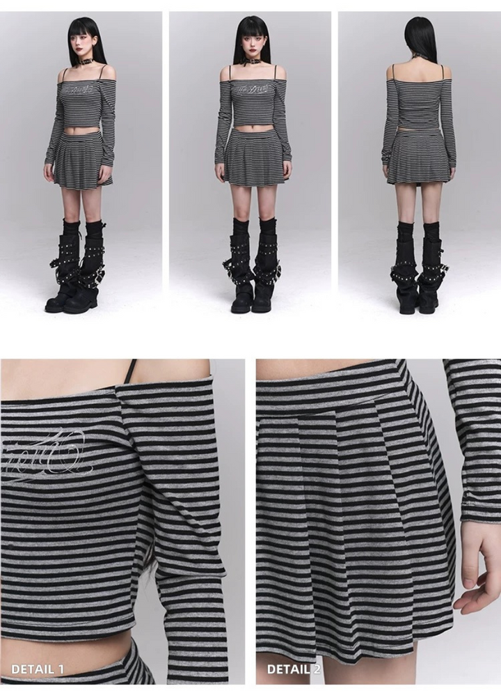 Striped chic off shoulder setup / LG1216 