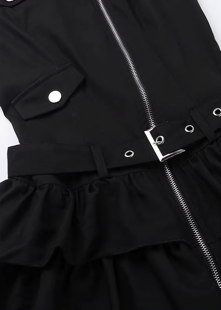 DARK ZIP TIERED MINI ONEPIECE / LG1675