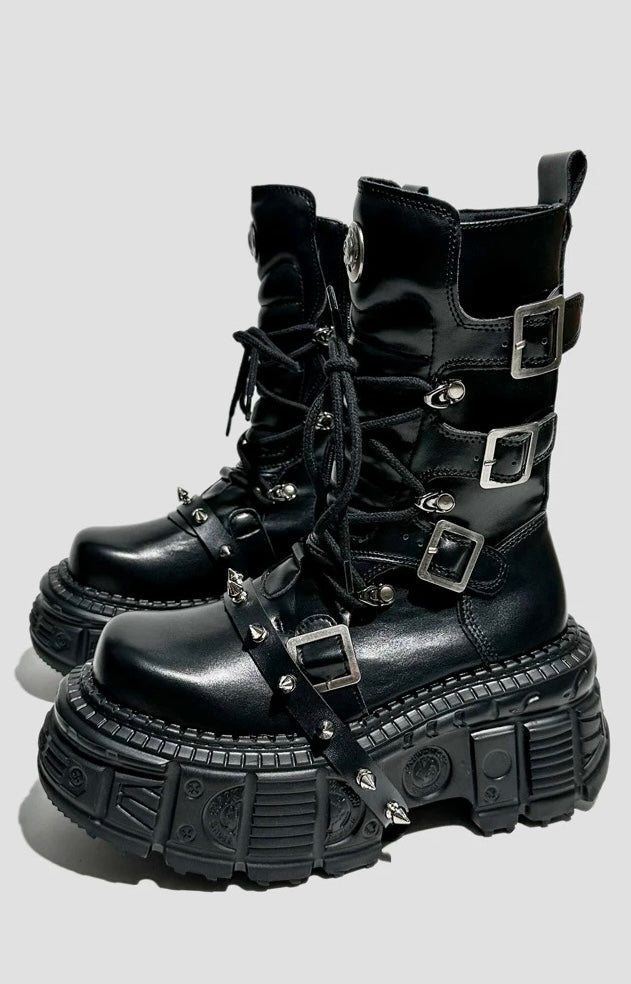 heavy metal punk waffle mid boots / v1105