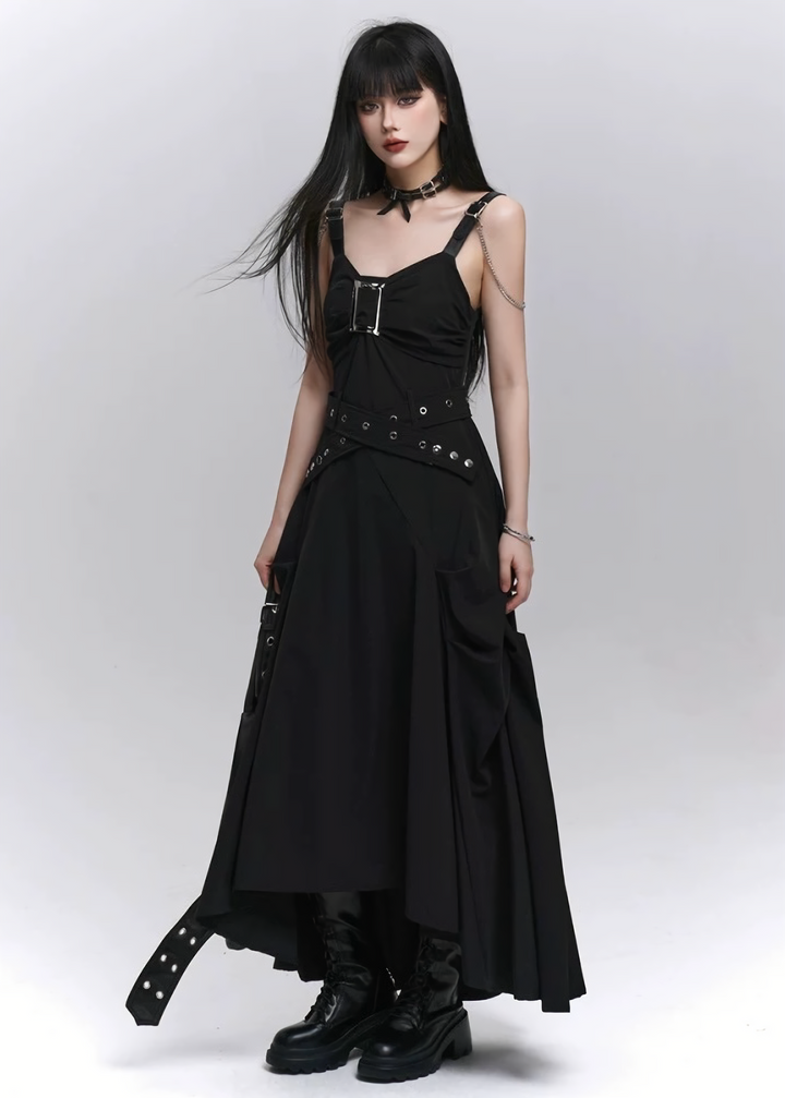 Metal chain strap dress / lg1326 