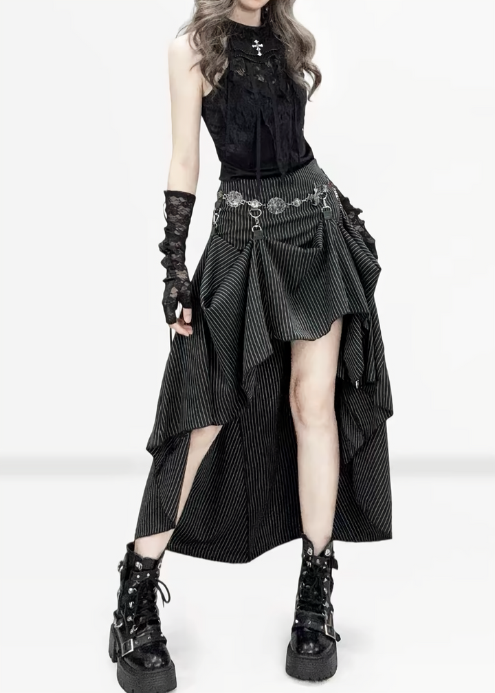 DARK ASYMMETRIC CHAIN DRAPE MAXI SKIRT / LG1684