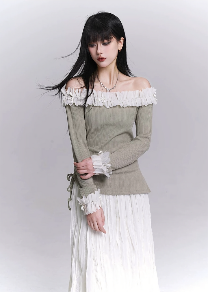 OFF SHOULDER FRILL RIB TOP / LG1534