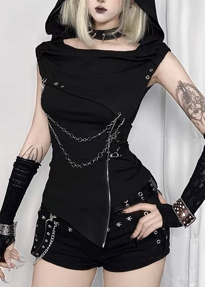 DARK CHAIN HOODED TOP / LG1659