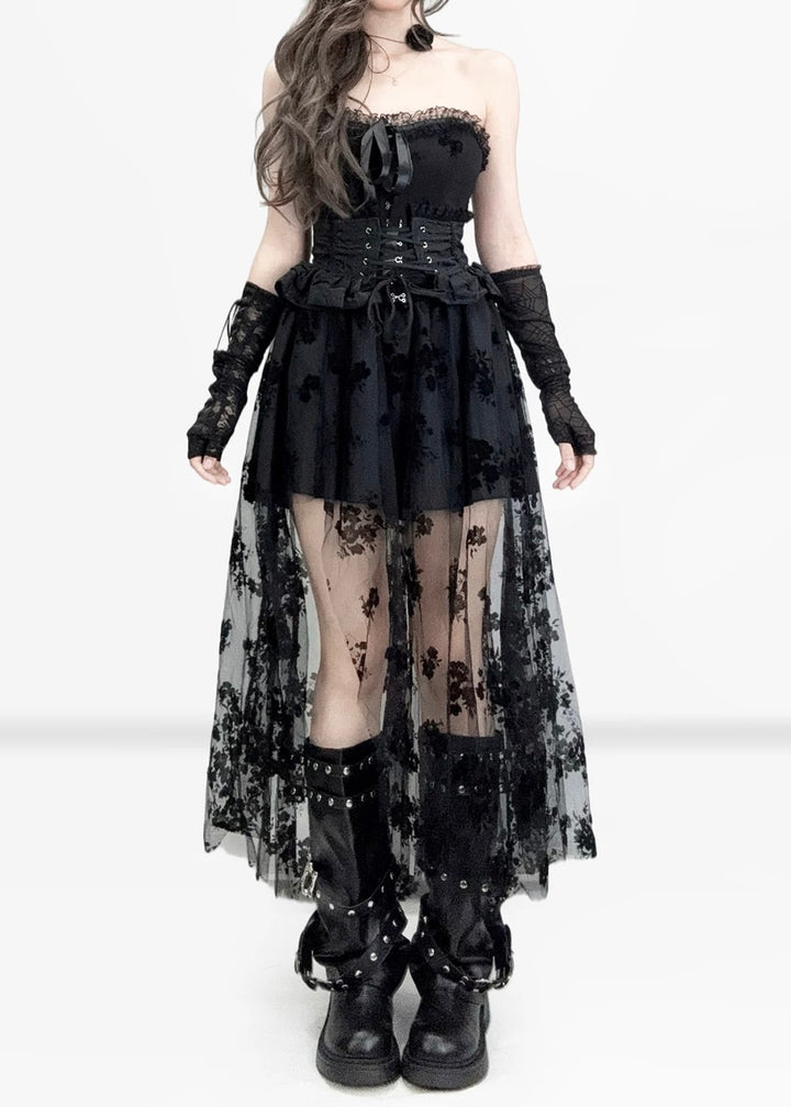 GOTHIC FLOCKY TULLE DRESS SET / LG1137