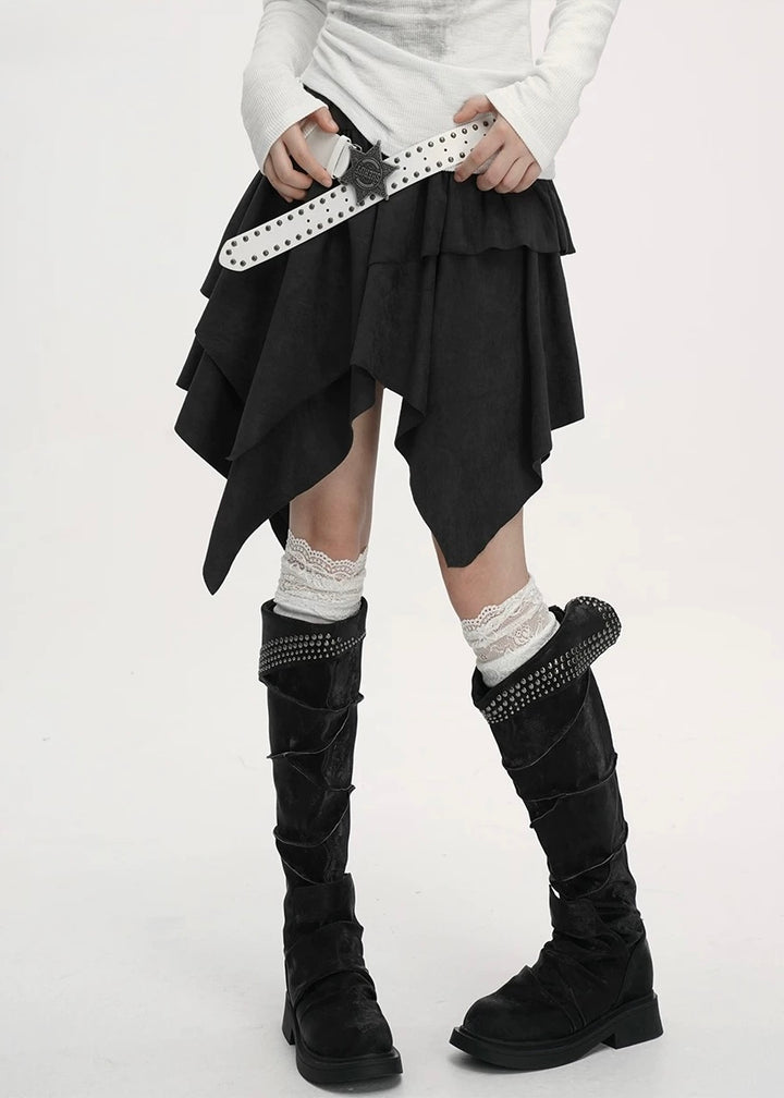 ASYMMETRY SUEDE LAYERED SKIRT / LG1397