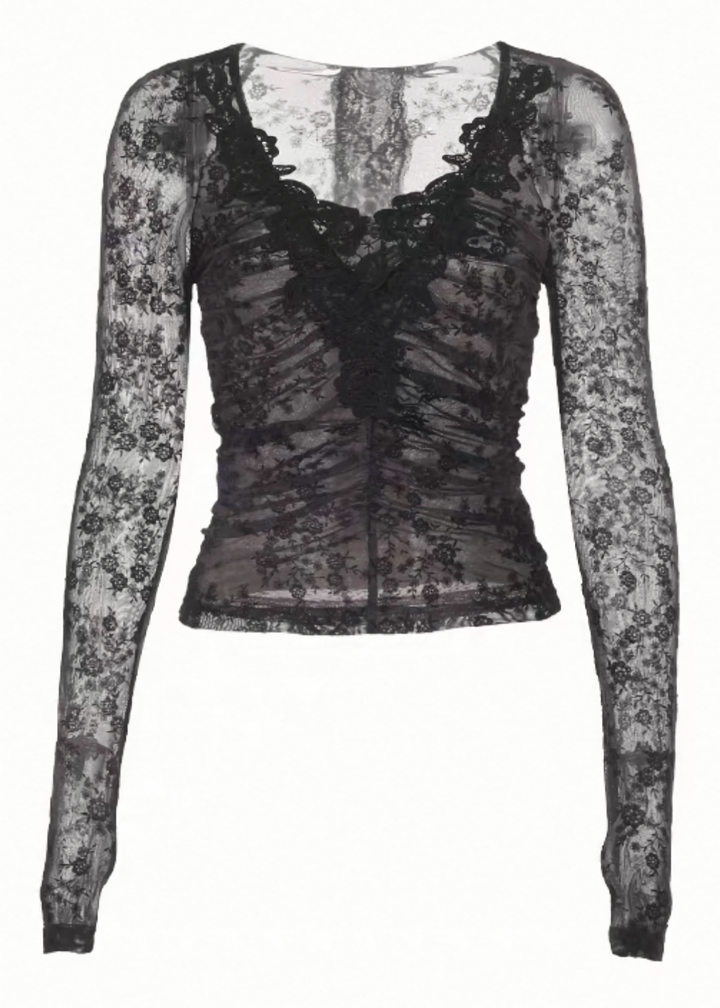 V-NECK FLORAL LACE TOP / LG1713