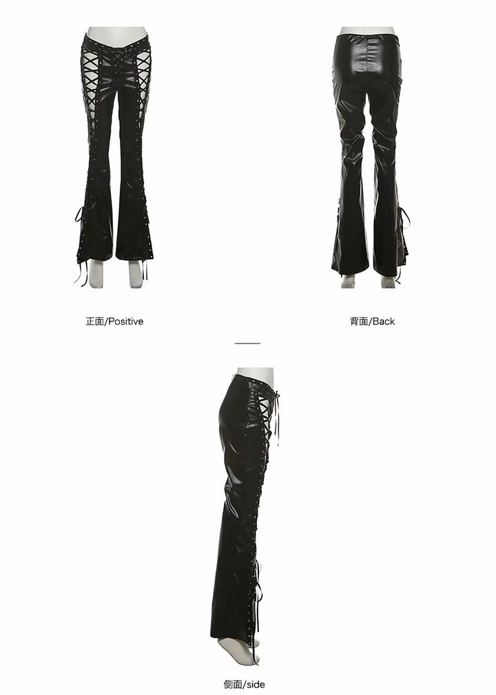 DARK LACE-UP FLARE PANTS / LG1656