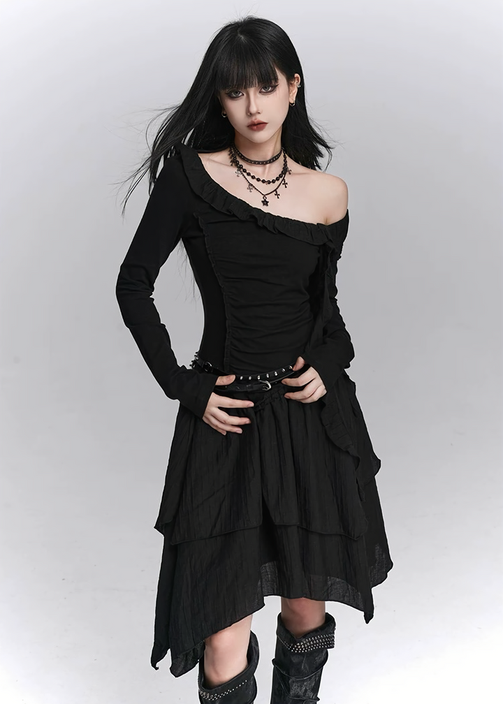 ASYMMETRIC GOTHIC FRILL DRESS / LG1446