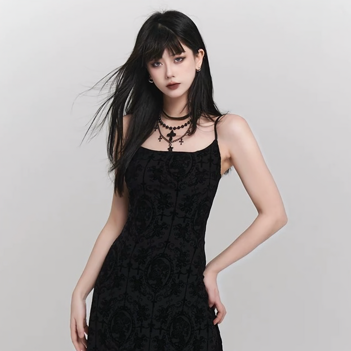 Goth Style Black Layered Chain Necklace / a1107_e4r