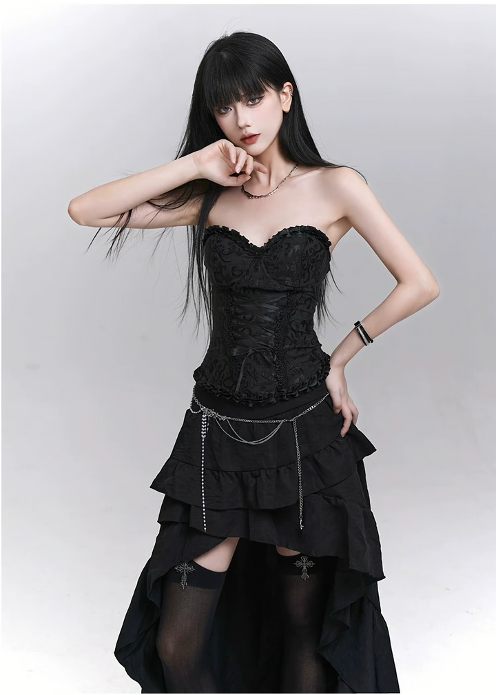 Gothic ribbon tube top / LG1298