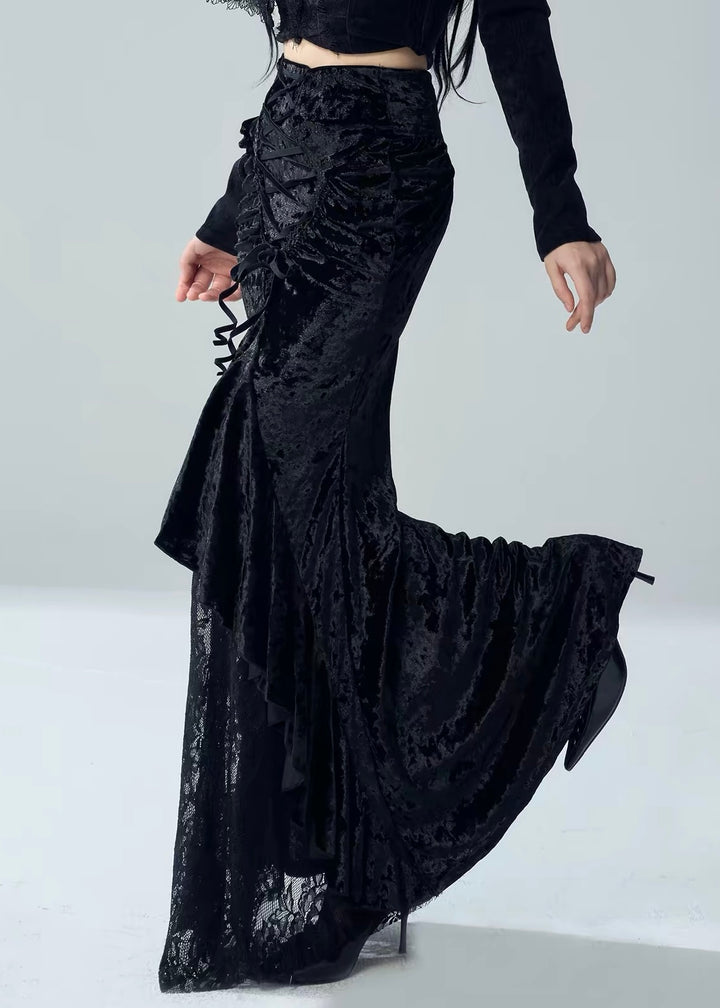 VELVET LACE-UP FISHTAIL SKIRT / LG1728