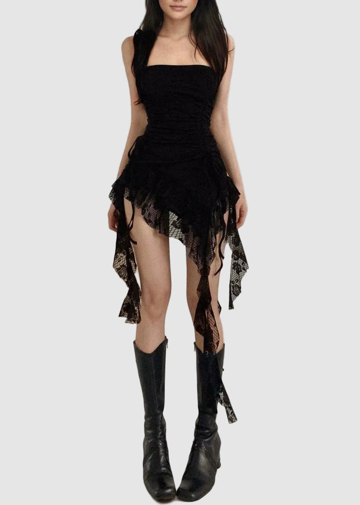 LACE DRAPE DARK MINI DRESS / LG1585