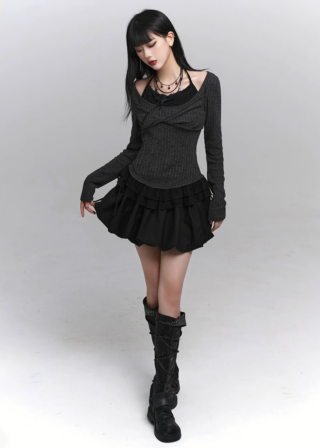 Twist Detail Rib Knit Top / lg1370