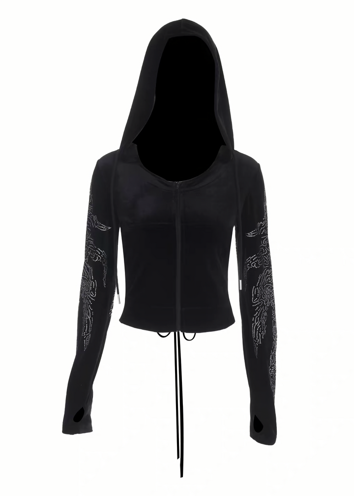 DARK RHINESTONE WING HOODED JACKET / LG1673