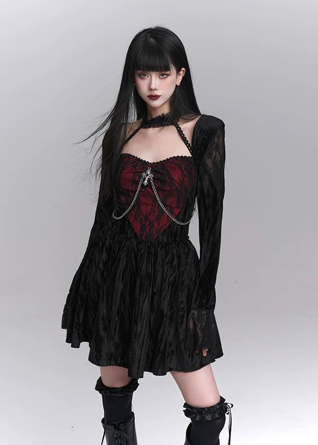 gothic frill velvet dress / LG1217