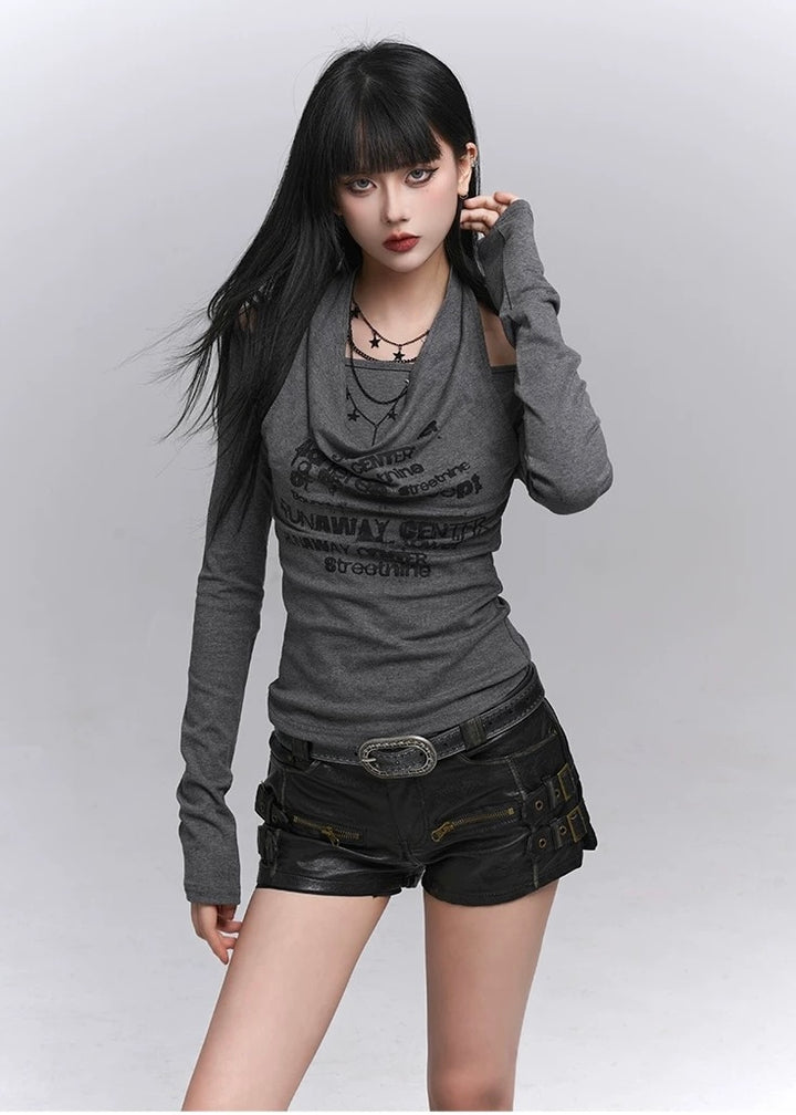 Drape Print Cutout Top / lg1372