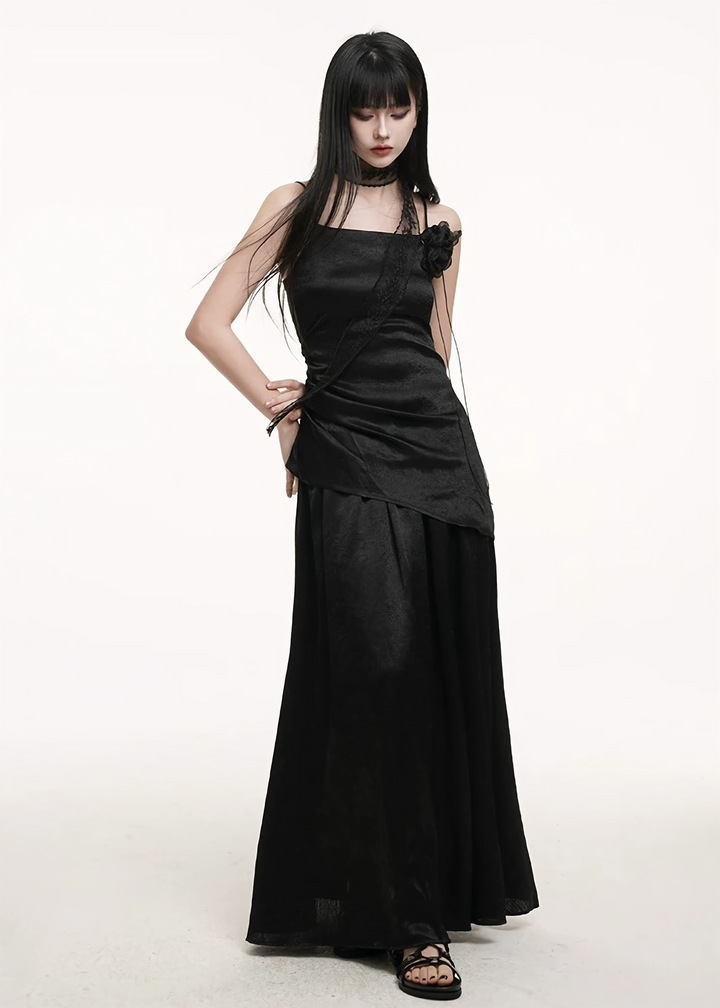 Asymmetrical camisole + A-line pleated skirt set / lg1256